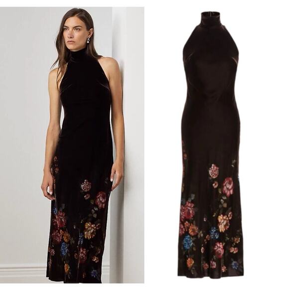 Ralph Lauren Collection Silk Floral Turtleneck Dress Gown 10 Velvet Tea Midi $4k - Picture 1 of 16